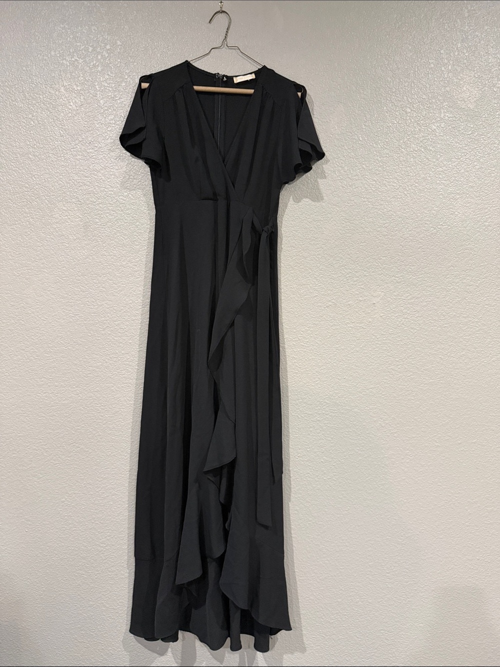 Altar'd State Black Wrap Maxi with Ruffle Cascade